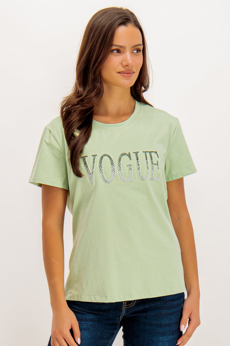 Vogue Khaki Embellished Tee