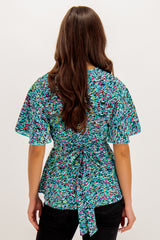 Serena Navy Multi Printed Peplum Top