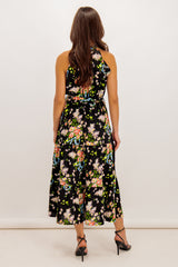 Black Floral Sonya Halter Neck Dress