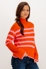 Happiness Orange & Pink Stripe Fluted Sleeve Knit
