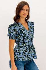 Erin Navy & Blue Floral Blouse