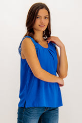 Siena Royal Blue Lace Sleeve Top