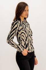Tonsy Puff Sleeve Zebra Print Knitted Top