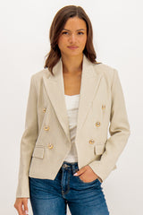 Joan Beige Button Cropped Jacket