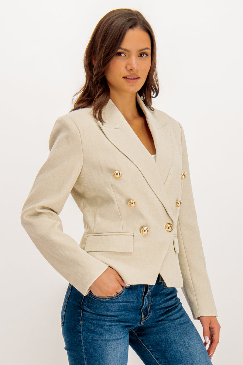Joan Beige Button Cropped Jacket