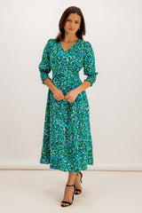 Gily Green & Blue Ditzy Print Midi Dress