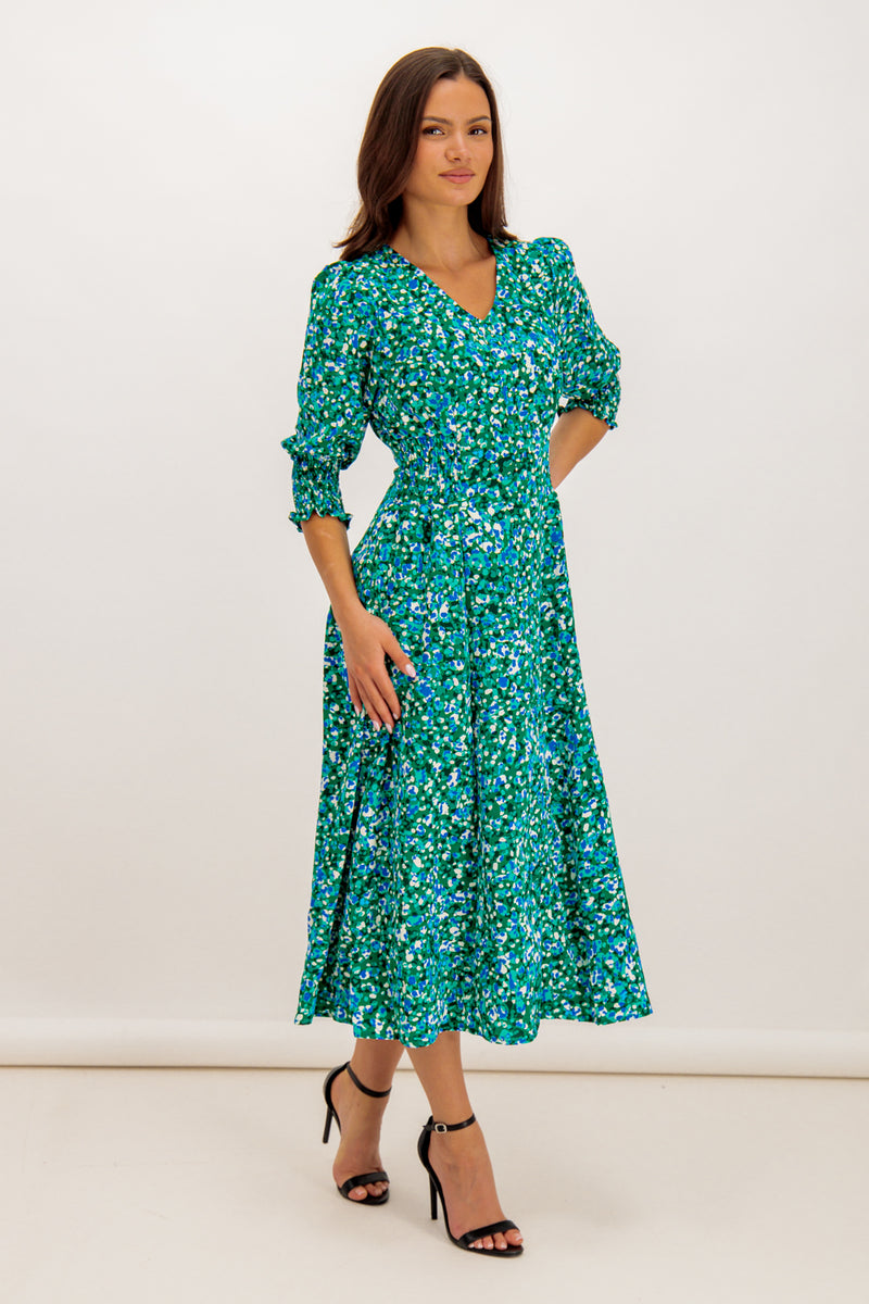 Gily Green & Blue Ditzy Print Midi Dress