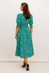 Gily Green & Blue Ditzy Print Midi Dress