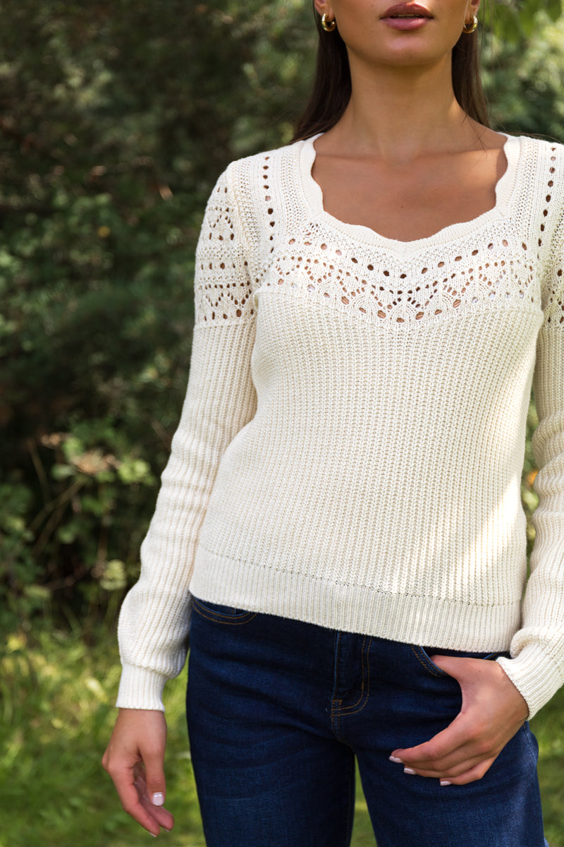 Cella Cream Sweetheart Crochet Knit