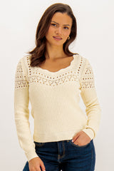 Cella Cream Sweetheart Crochet Knit