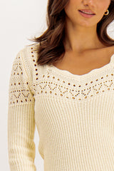 Cella Cream Sweetheart Crochet Knit