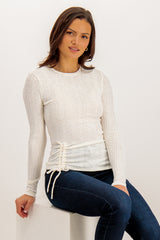 Kisser Off White Ribbed Long Sleeve Top
