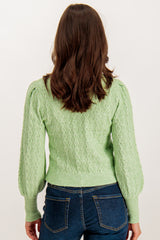 Katia Green Puff Sleeve Open Detail Knit