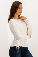 Kisser Off White Ribbed Long Sleeve Top