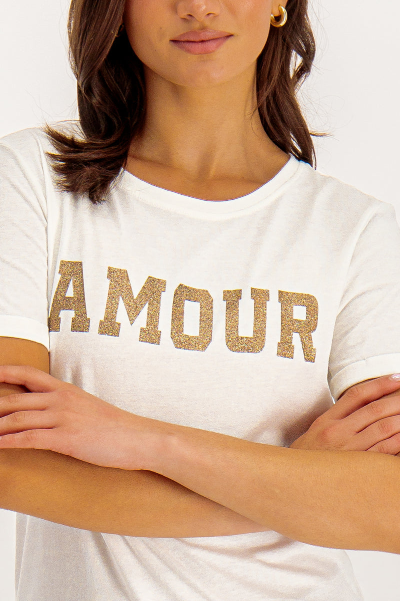 Lane Amour White Sparkle Graphic Tee