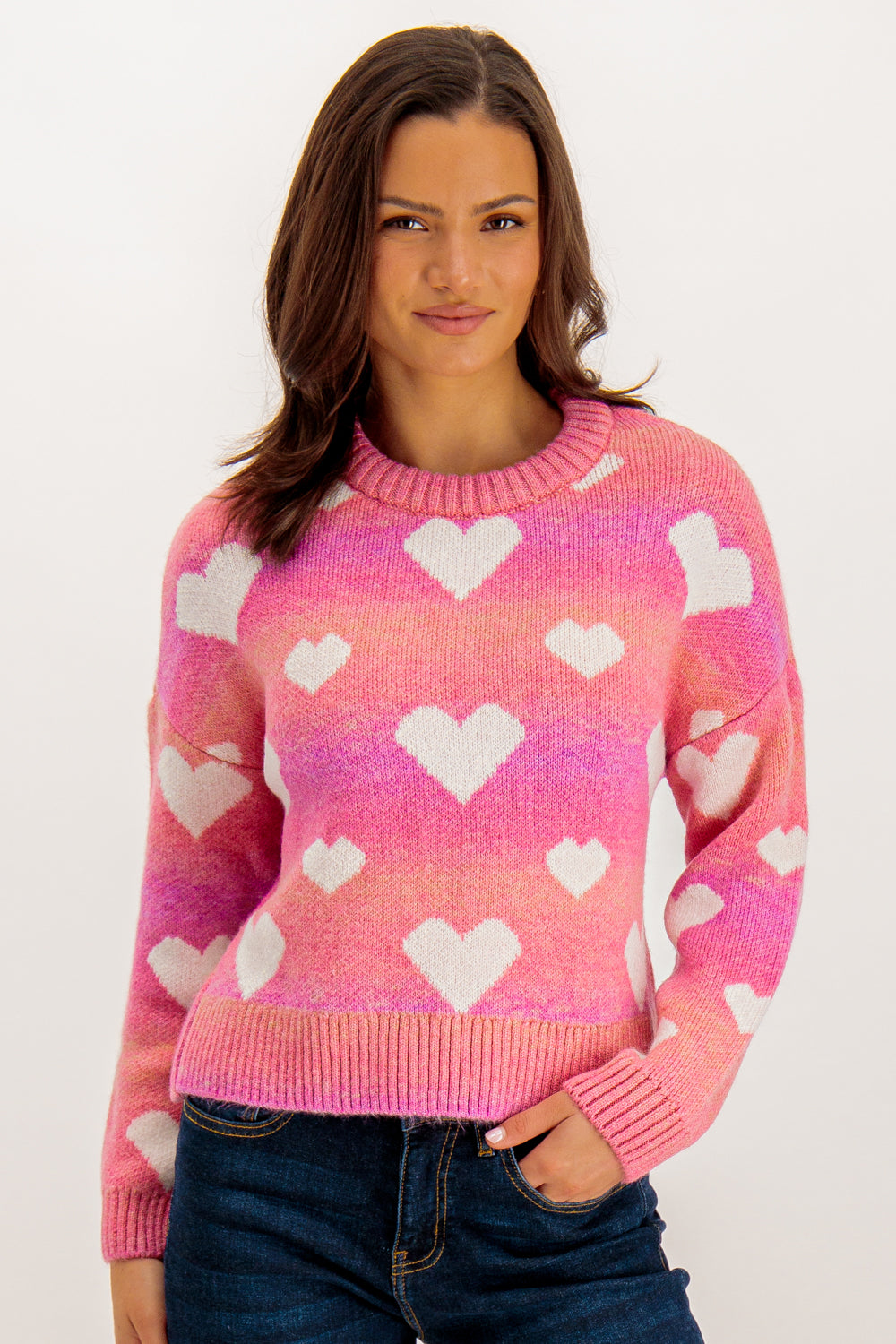 Aida Pink Heart O-Neck Knit
