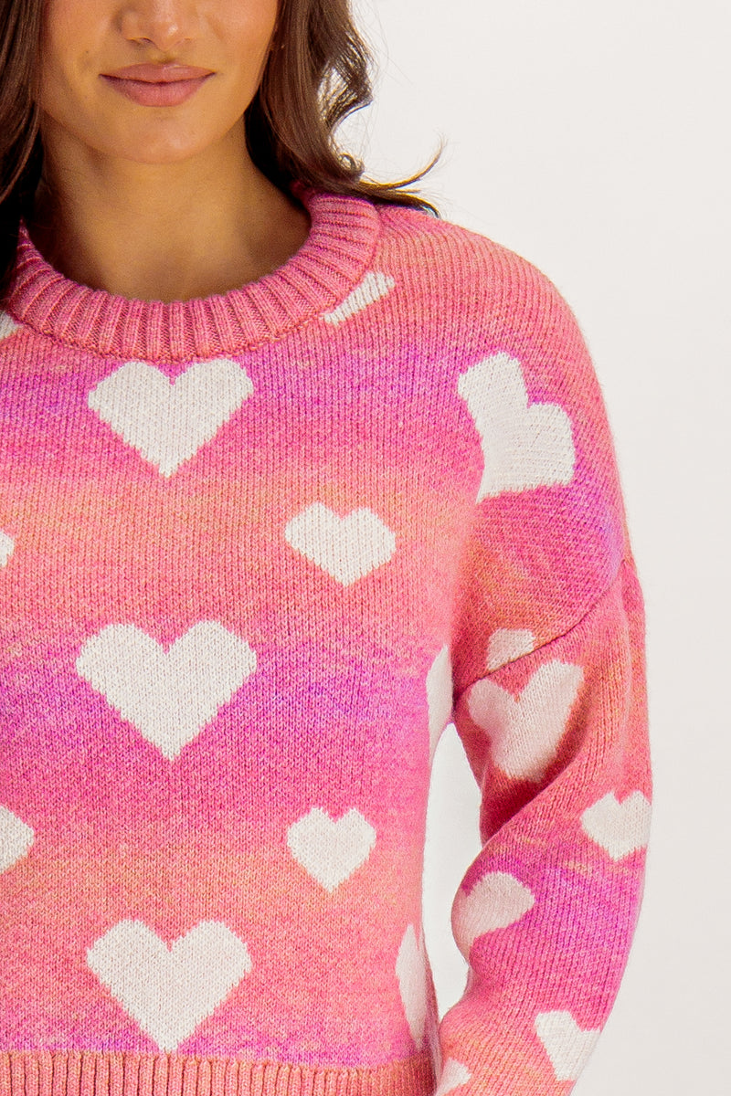 Aida Pink Heart O-Neck Knit