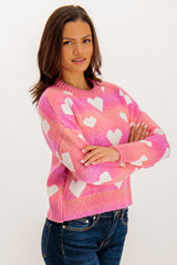 Aida Pink Heart O-Neck Knit