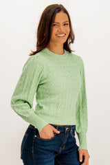 Katia Green Puff Sleeve Open Detail Knit