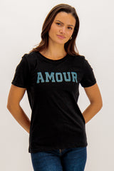 Lane Amour Black Sparkle Graphic Tee