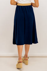 Tara Navy Button Belted Midi Skirt