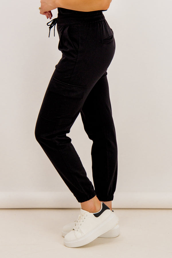 Eva Elasticated Black Cargo Pants