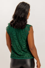 Colline Forest Green Sleeveless Lace Top