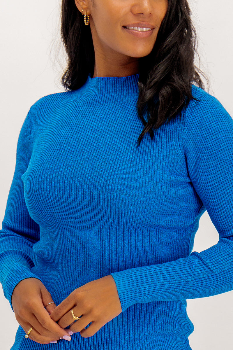 Spacy Lapis Blue High Neck Ribbed Knit