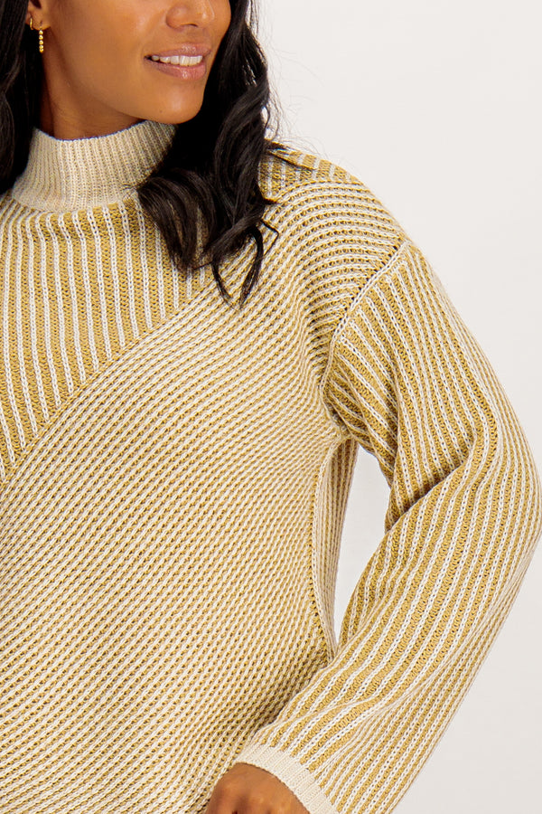 Dubline High Neck Sand Striped Knit