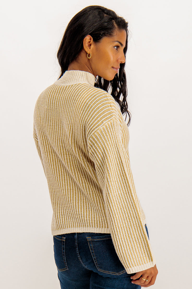 Dubline High Neck Sand Striped Knit