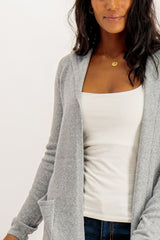Doffy Grey Melange Hooded Open Knit Cardigan