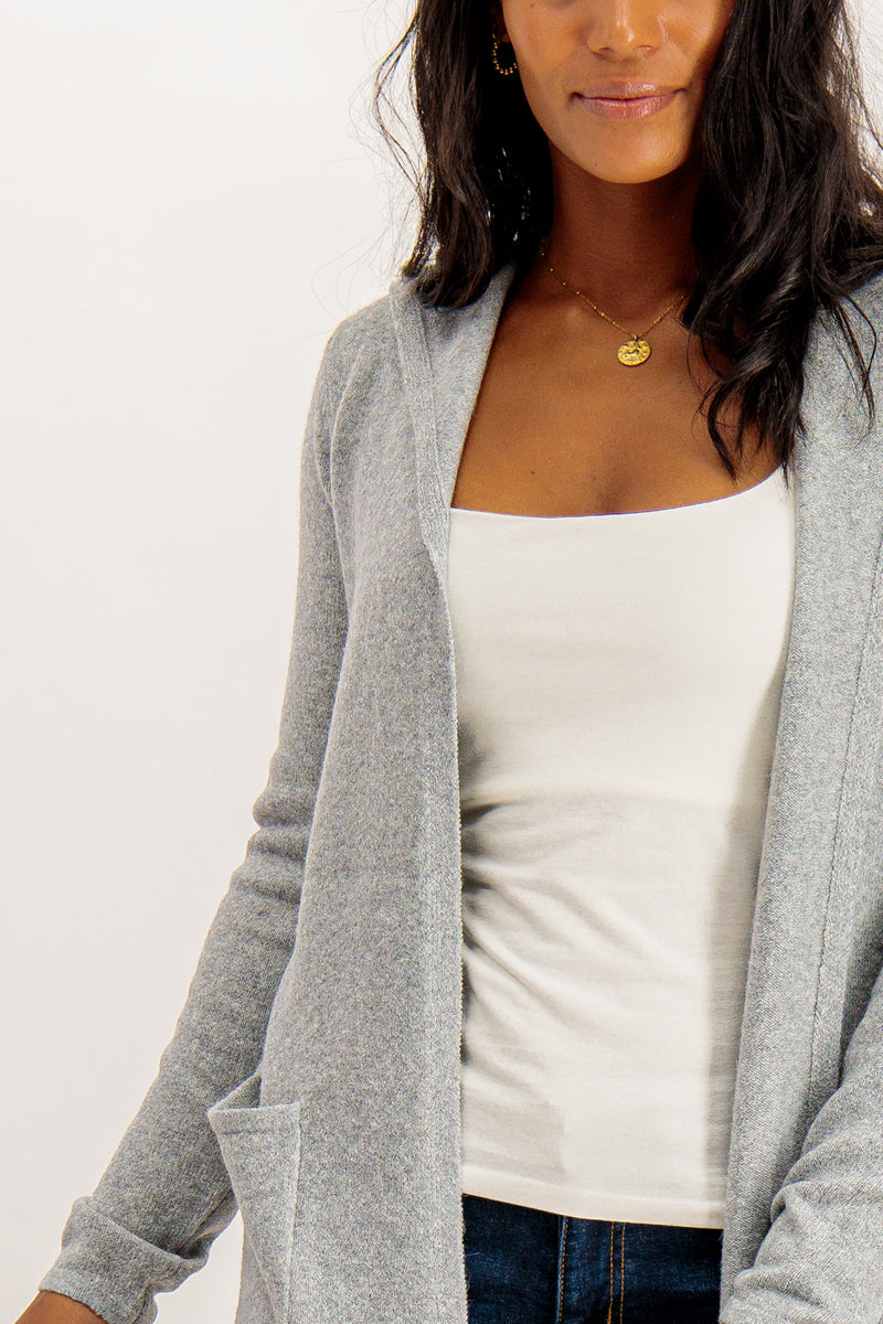 Doffy Grey Melange Hooded Open Knit Cardigan