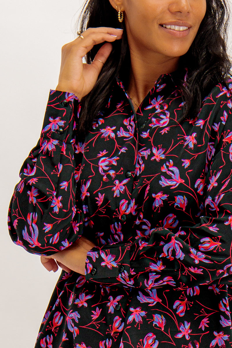 Gria Long Black Printed Shirt