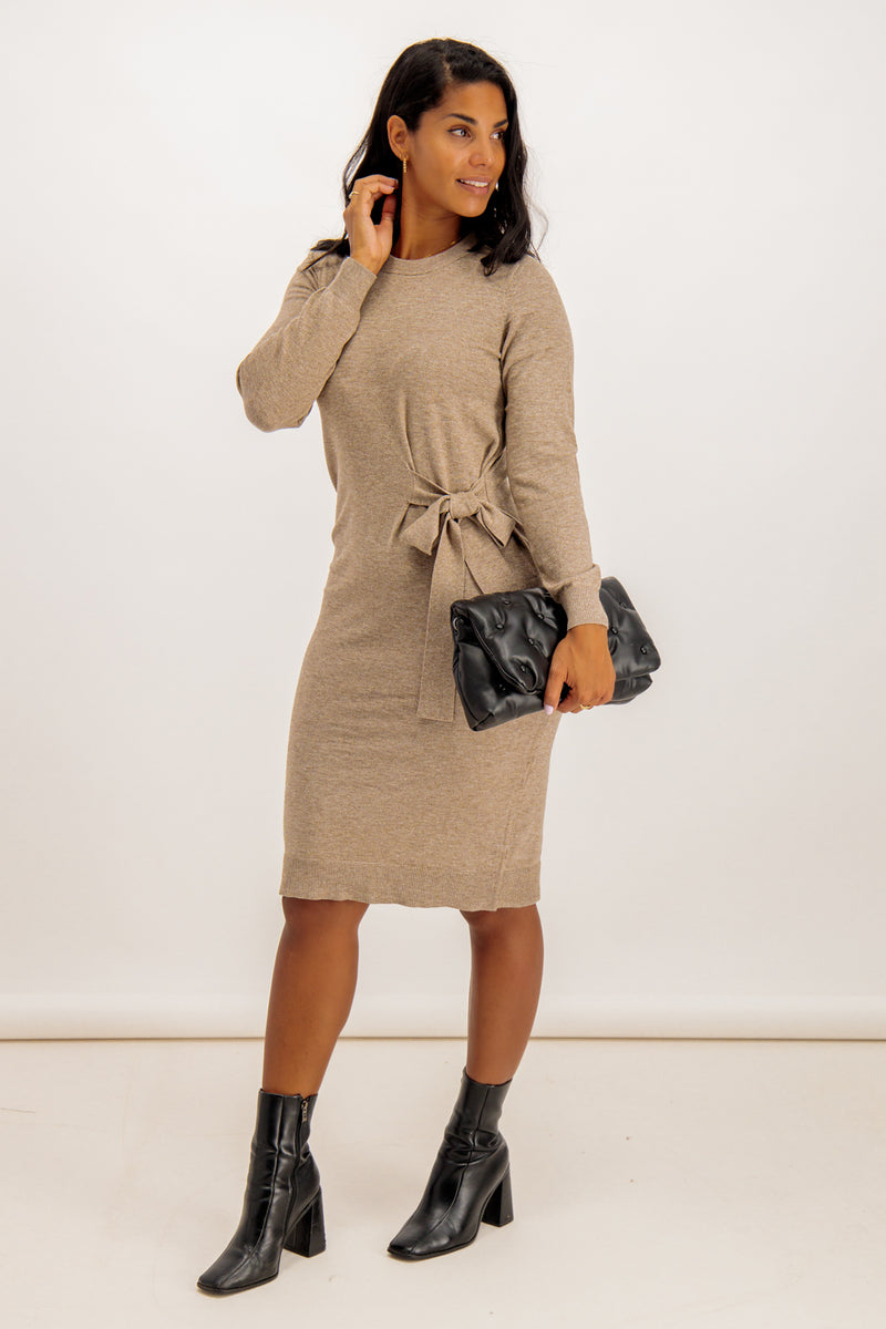 Elasta Brown Tie Detail Knit Dress