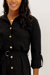 Macy Black Button Midi Dress