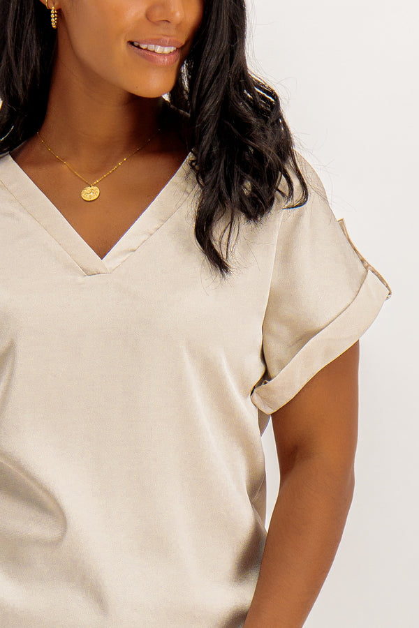 Carly Short Sleeve Beige Top