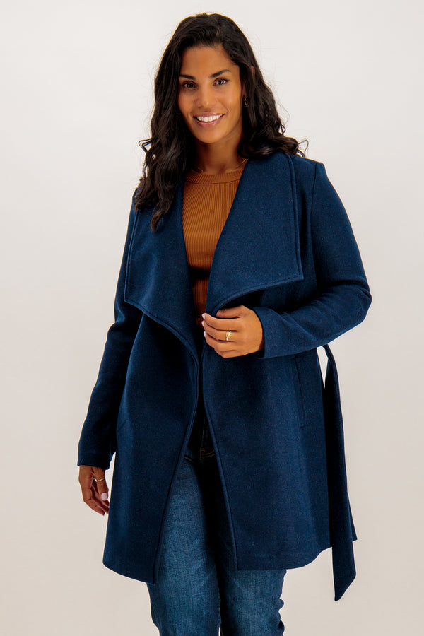 Cooley Navy Collar Belted Coat