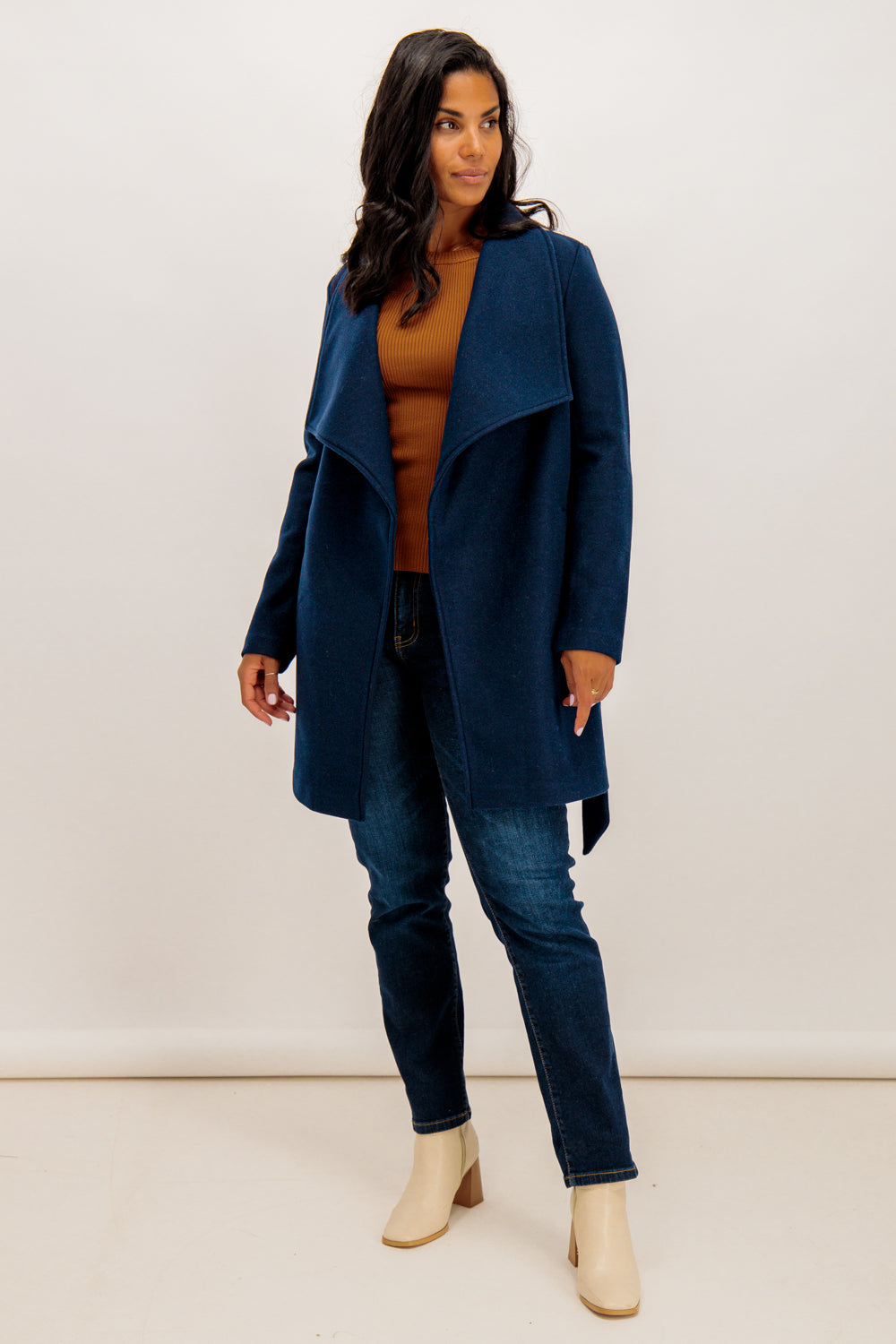 Cooley Navy Collar Belted Coat