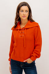 Lea Orange Tie V-Neck Knit