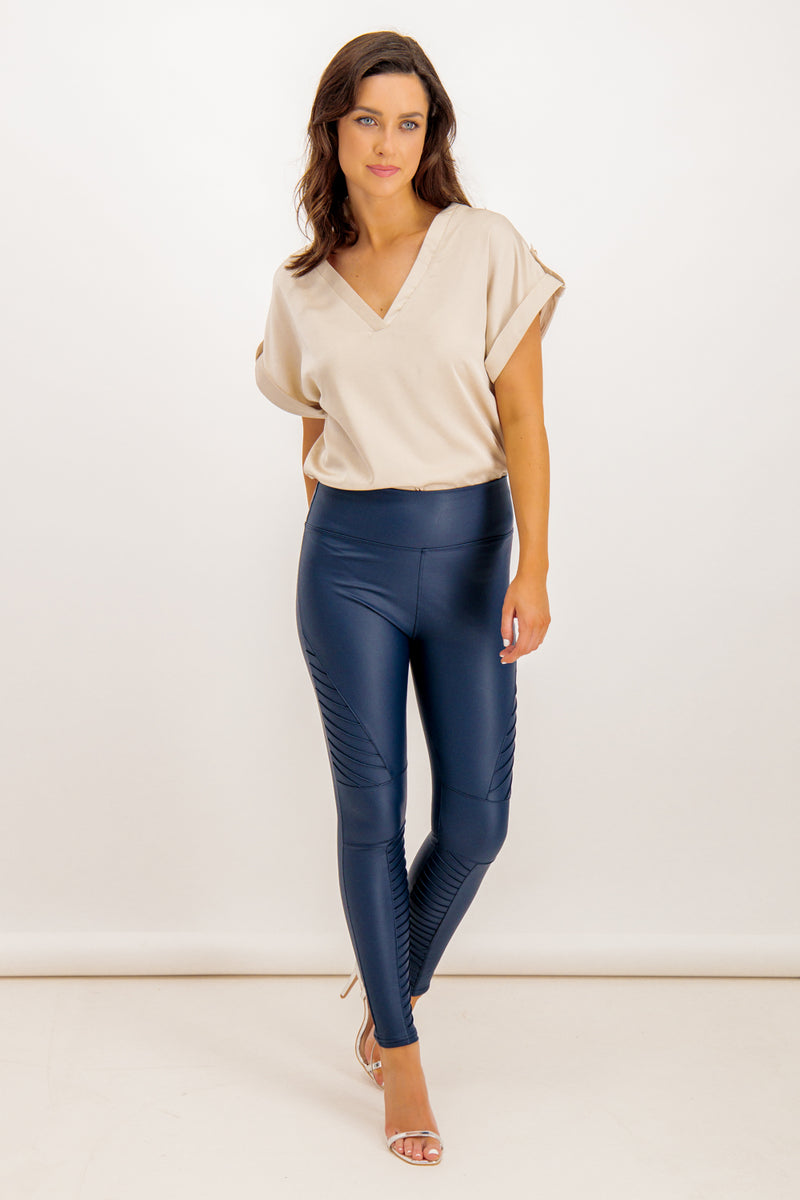 Navy Ribbed Biker Legging