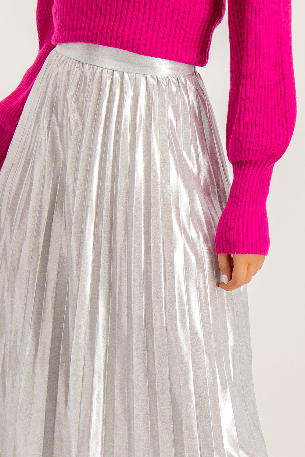 Metallic pleated skirt pink sale