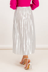Hailey Pleated Silver Metallic Skirt