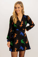 Alma Tiger Print Black Short Dress