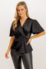 Selene Black Cap Sleeve Peplum Top