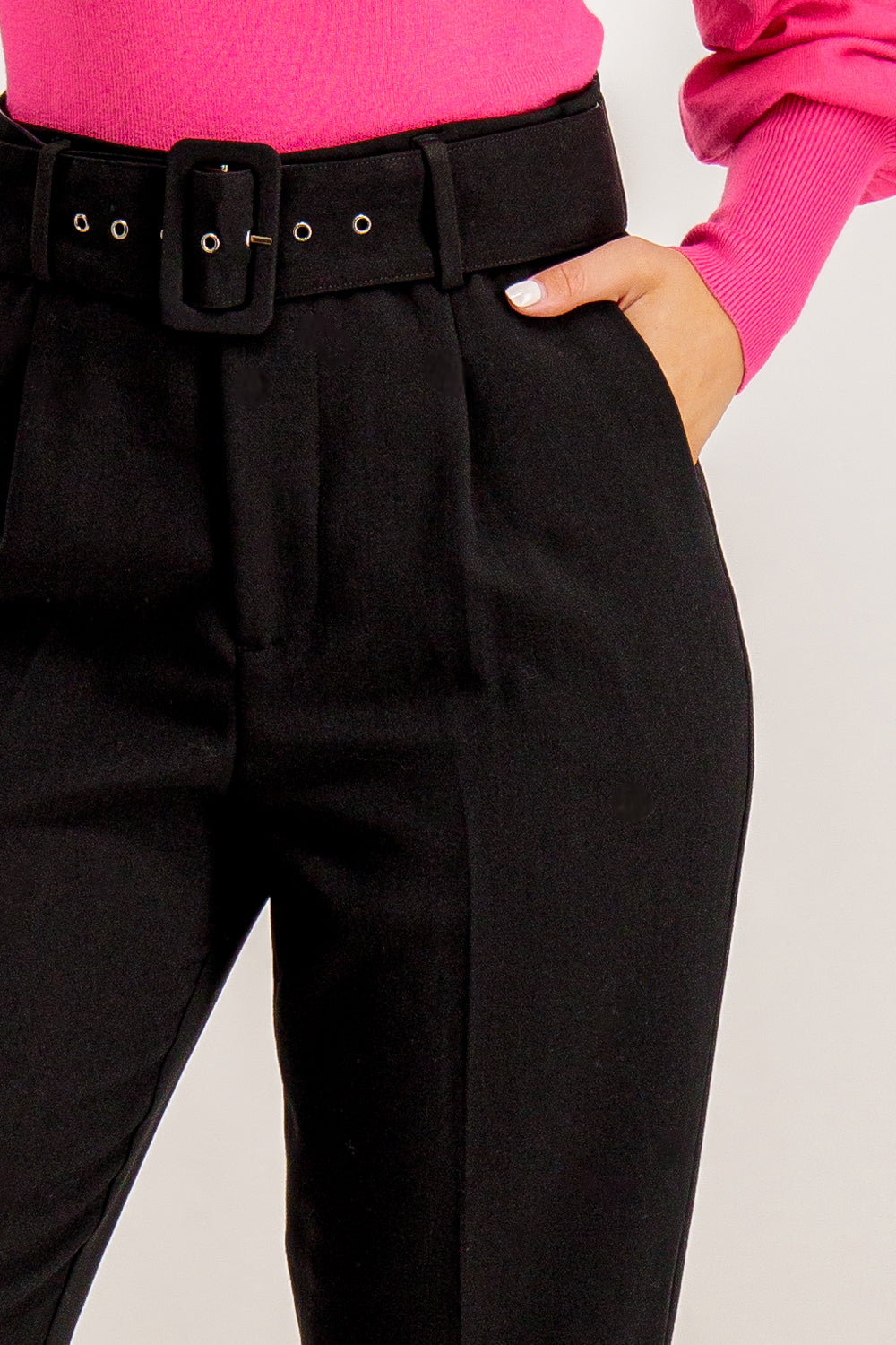 Anna High Waisted Belted Black Trousers