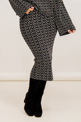 Art Black & White Geo Print Knit Pencil Skirt
