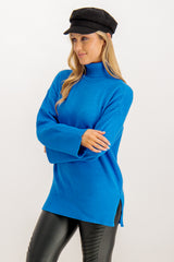 French Blue Roll Neck Gold Knit