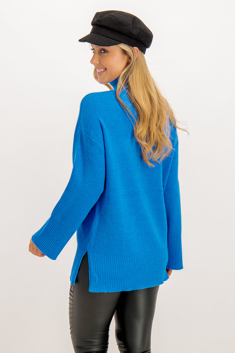 French Blue Roll Neck Gold Knit