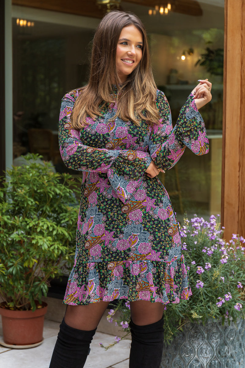 Riley Black Floral Mini Dress
