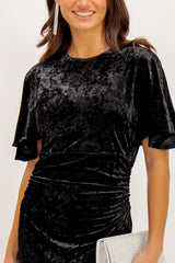 Norma Black Ruched Velvet Midi Dress